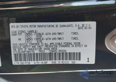 2024 Toyota Tacoma Sr5 4Wd z USA, uszkodzony, nr VIN 3TYLB5JN4RT004792